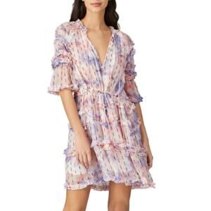 Hemant & Nandita Vivian Dress Mini Purple Ruffled Tiered Small